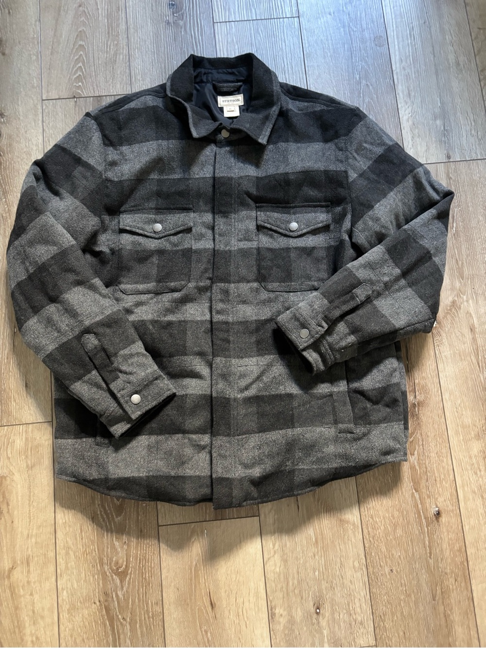 Stetson Gray and Black Plaid Wool Jacket